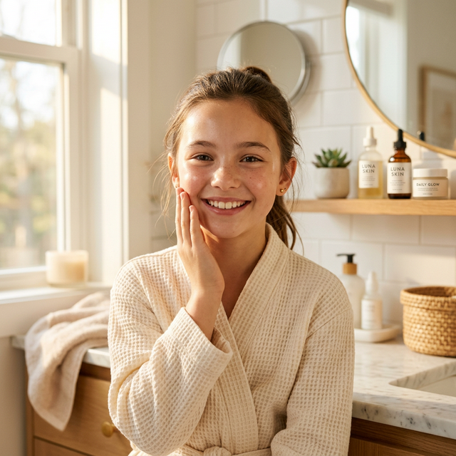 Girl applying Mini Muse skincare
